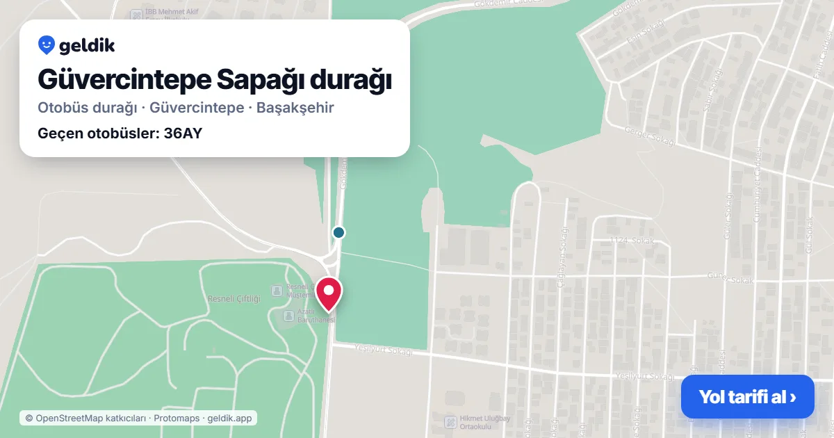 Güvercintepe Sapağı otobüs durağı haritada: konumu ve yakındaki duraklar