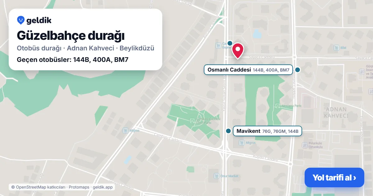 Güzelbahçe otobüs durağı haritada: konumu ve yakındaki duraklar