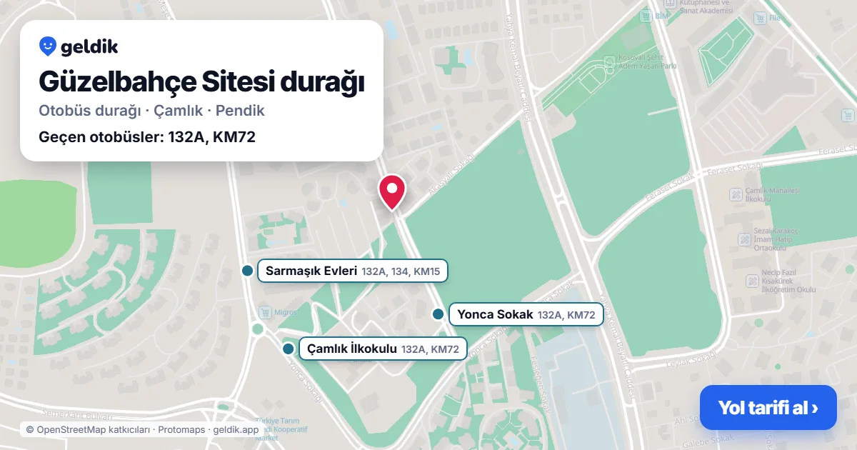 Güzelbahçe Sitesi otobüs durağı haritada: konumu ve yakındaki duraklar