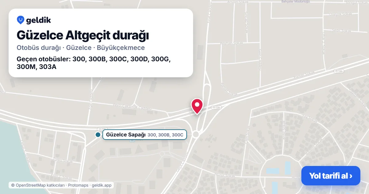 Güzelce Altgeçit otobüs durağı haritada: konumu ve yakındaki duraklar