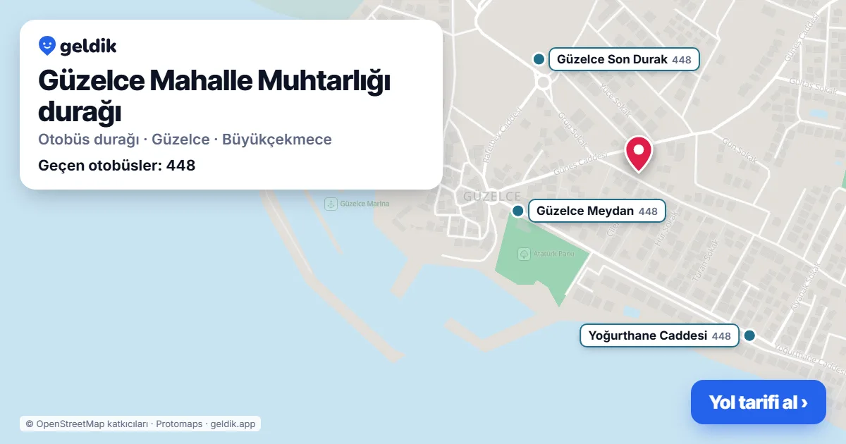 Güzelce Mahalle Muhtarlığı otobüs durağı haritada: konumu ve yakındaki duraklar