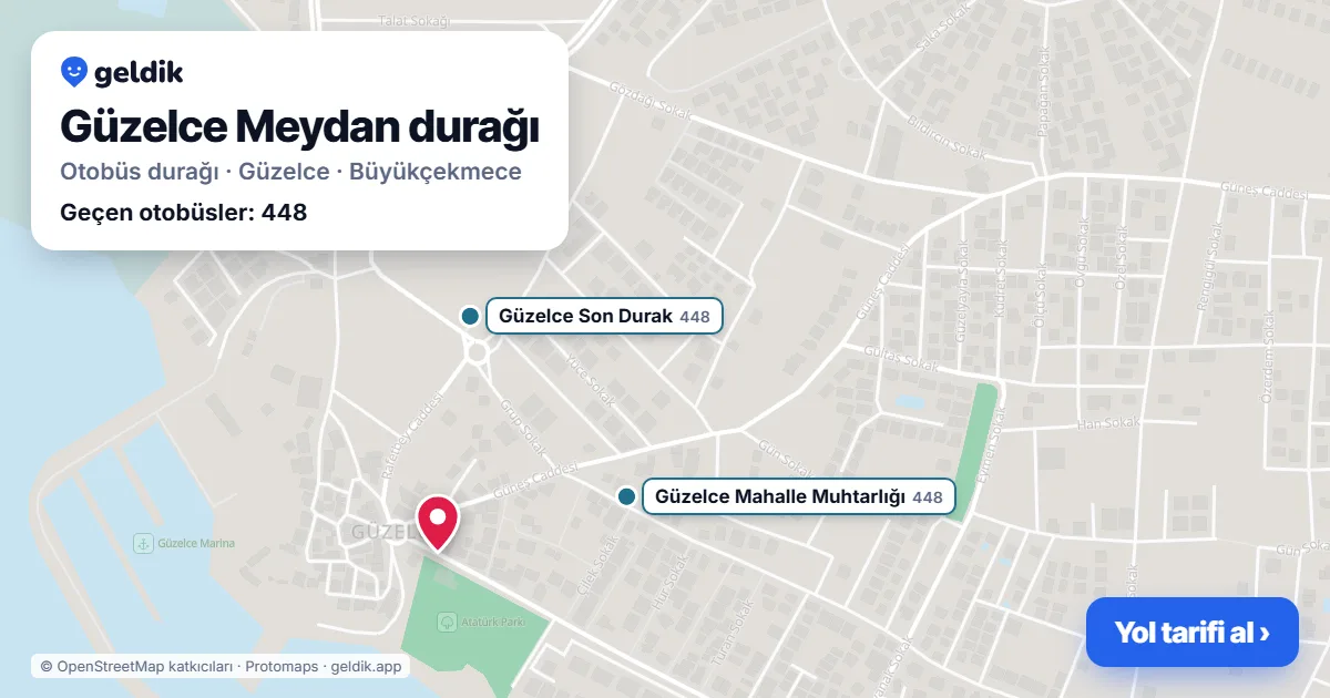 Güzelce Meydan otobüs durağı haritada: konumu ve yakındaki duraklar