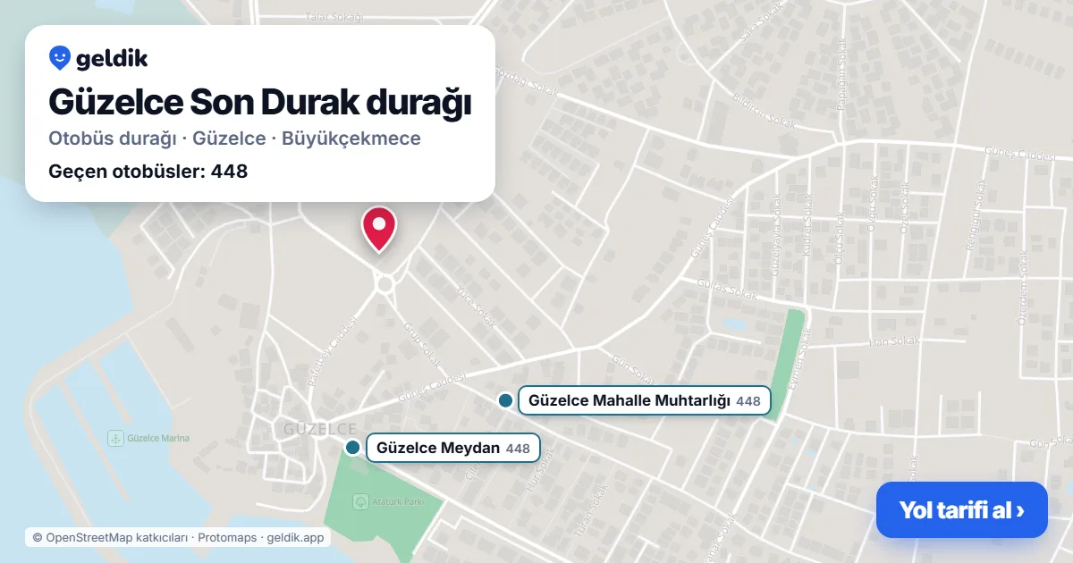 Güzelce Son Durak otobüs durağı haritada: konumu ve yakındaki duraklar