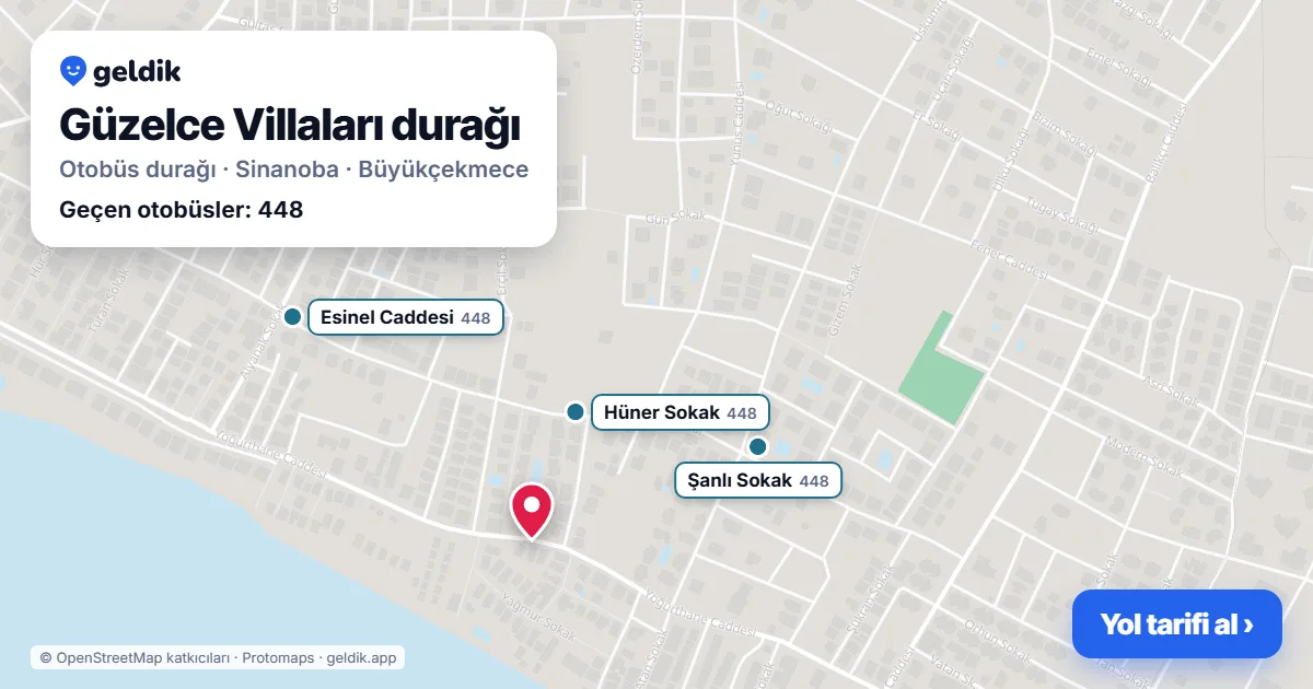 Güzelce Villaları otobüs durağı haritada: konumu ve yakındaki duraklar