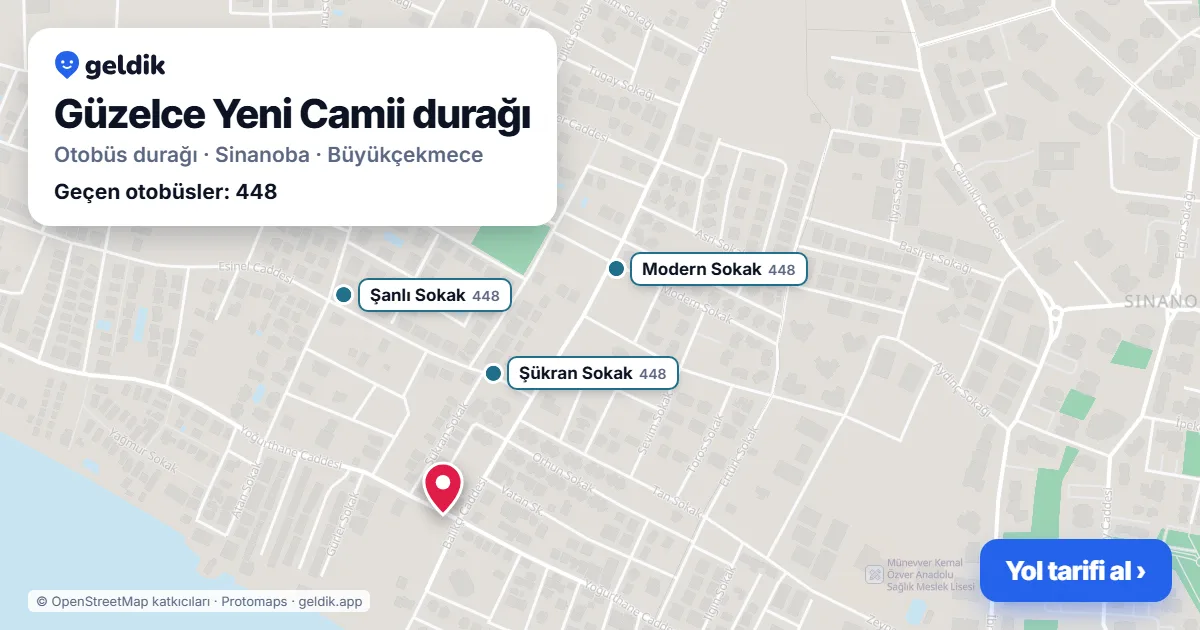Güzelce Yeni Camii otobüs durağı haritada: konumu ve yakındaki duraklar