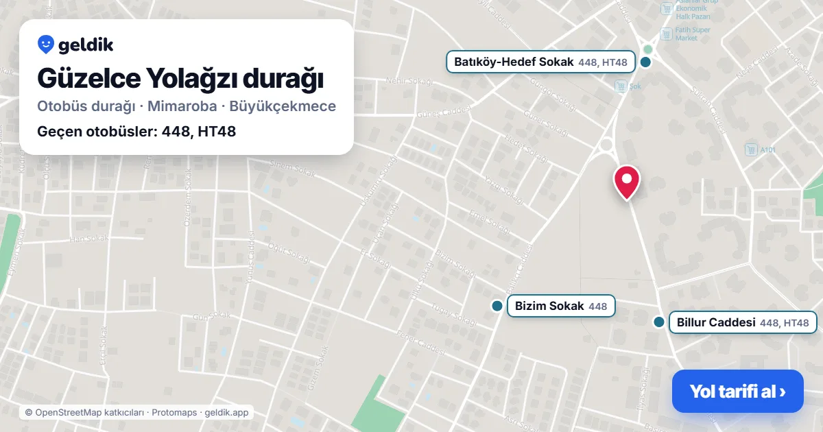 Güzelce Yolağzı otobüs durağı haritada: konumu ve yakındaki duraklar