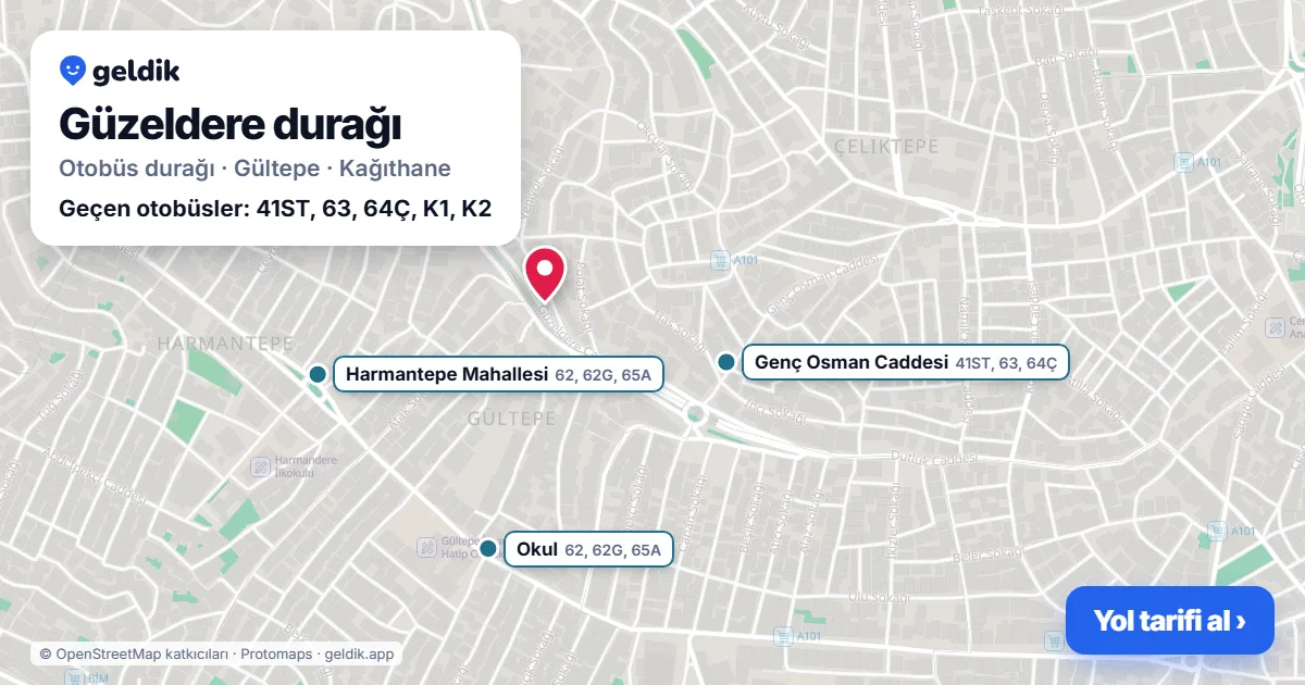 Güzeldere otobüs durağı haritada: konumu ve yakındaki duraklar