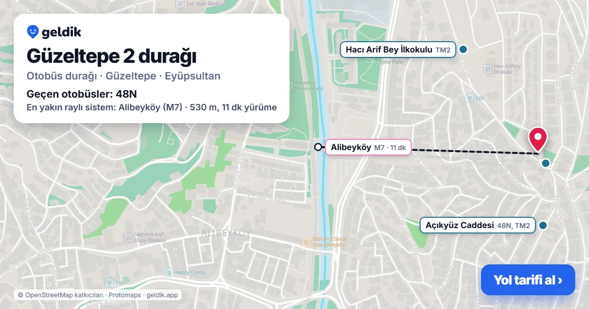 Güzeltepe 2 otobüs durağı haritada: konumu ve yakındaki duraklar
