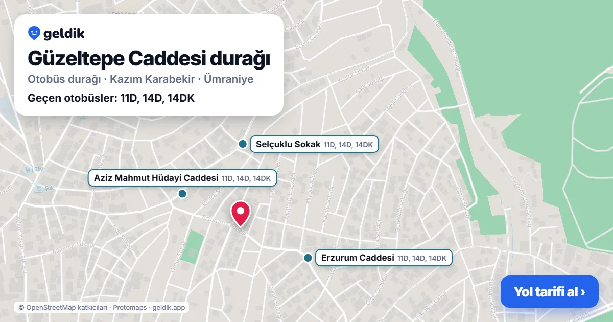 Güzeltepe Caddesi otobüs durağı haritada: konumu ve yakındaki duraklar