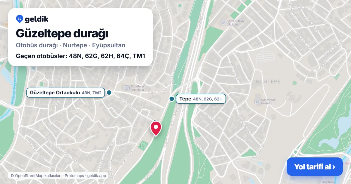 Güzeltepe otobüs durağı haritada: konumu ve yakındaki duraklar