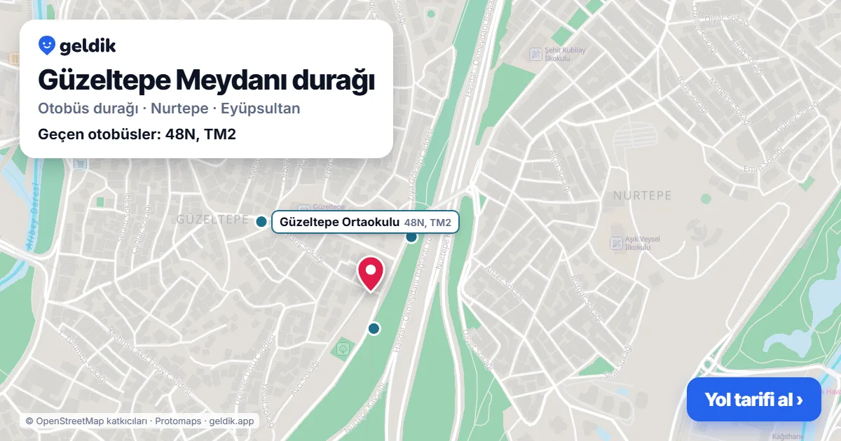 Güzeltepe Meydanı otobüs durağı haritada: konumu ve yakındaki duraklar