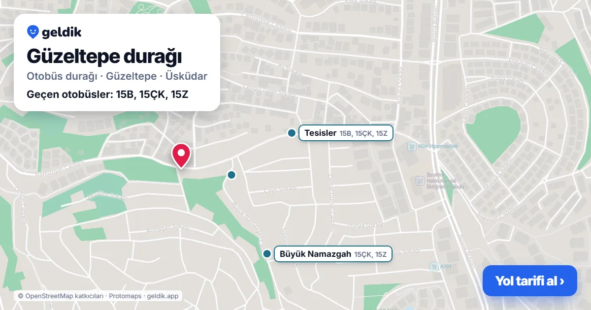 Güzeltepe otobüs durağı haritada: konumu ve yakındaki duraklar