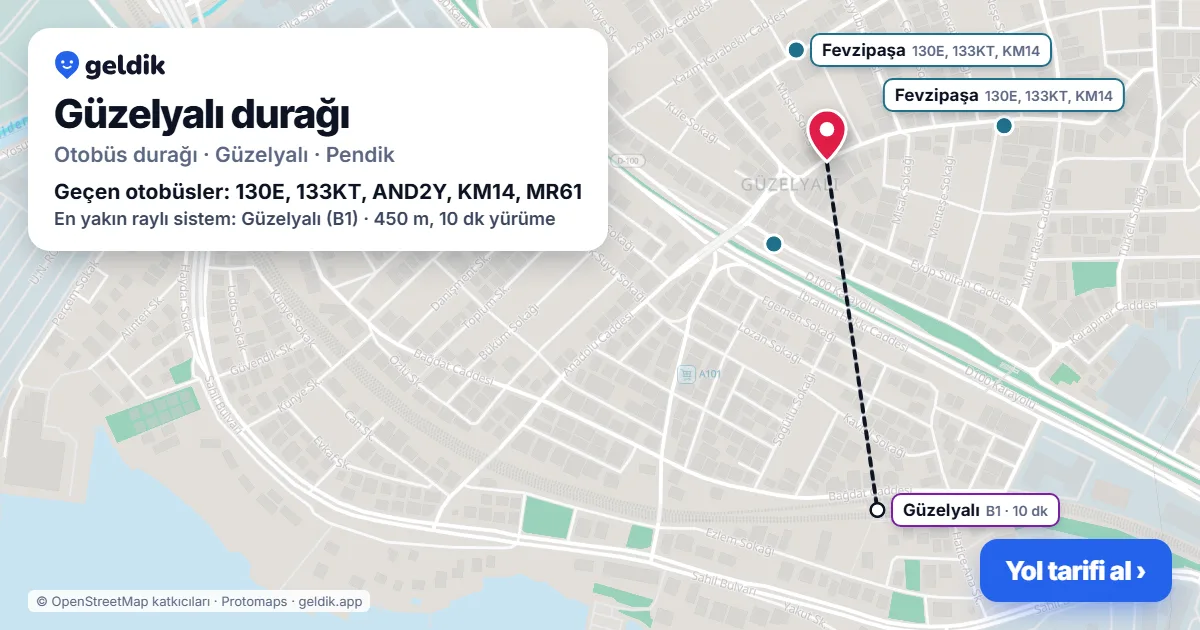 Güzelyalı otobüs durağı haritada: konumu ve yakındaki duraklar