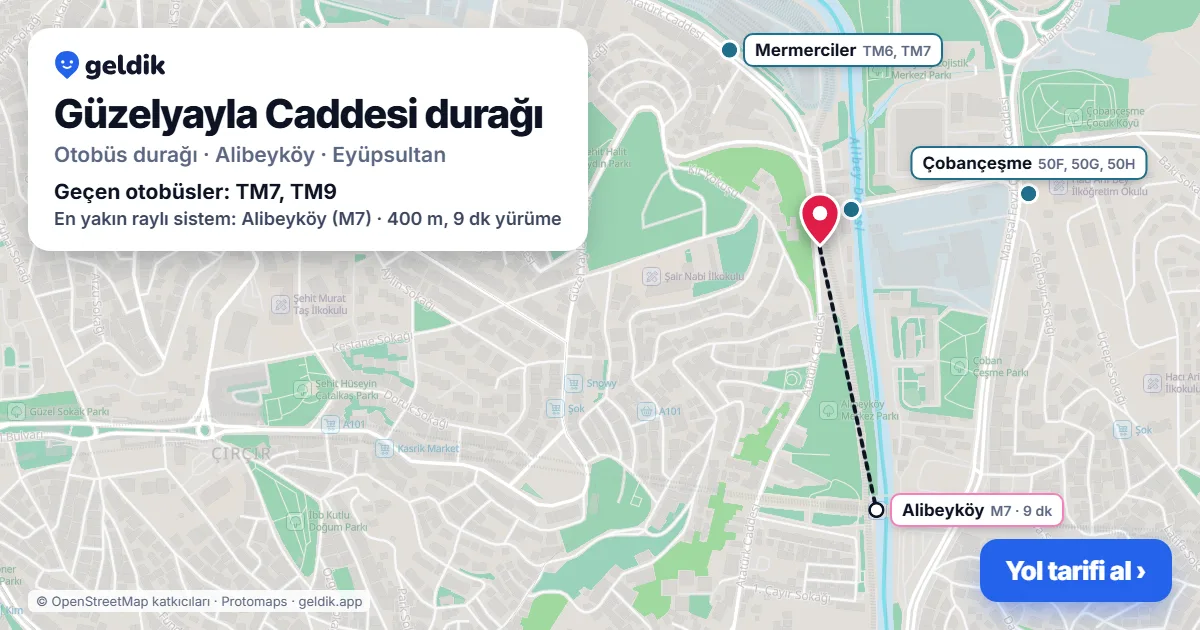 Güzelyayla Caddesi otobüs durağı haritada: konumu ve yakındaki duraklar