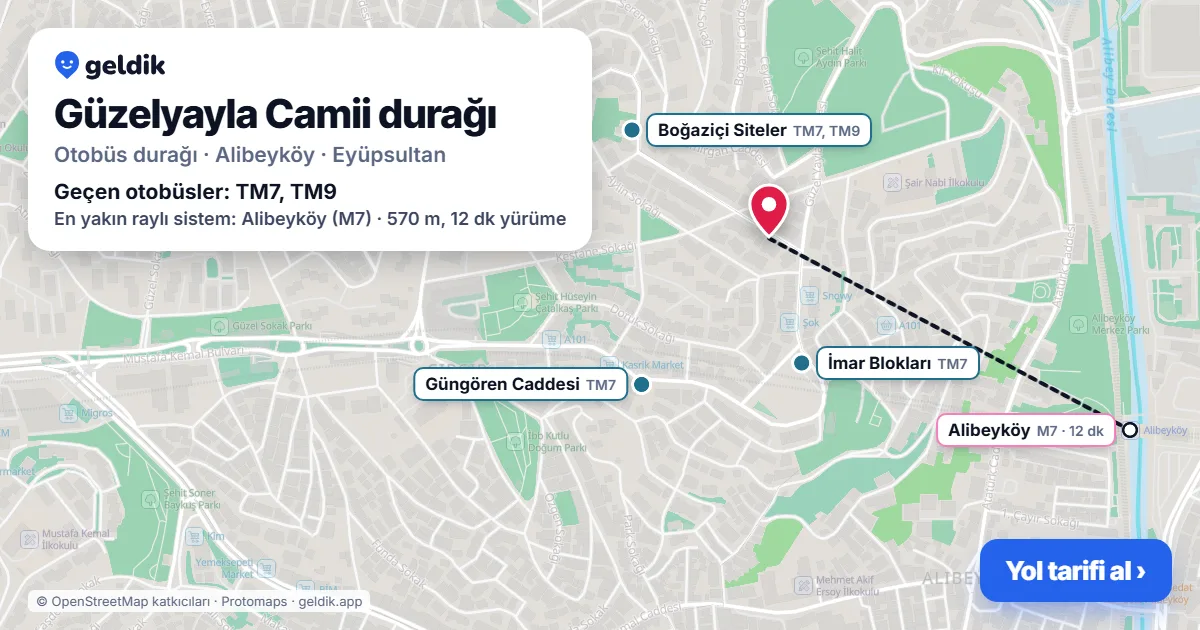 Güzelyayla Camii otobüs durağı haritada: konumu ve yakındaki duraklar