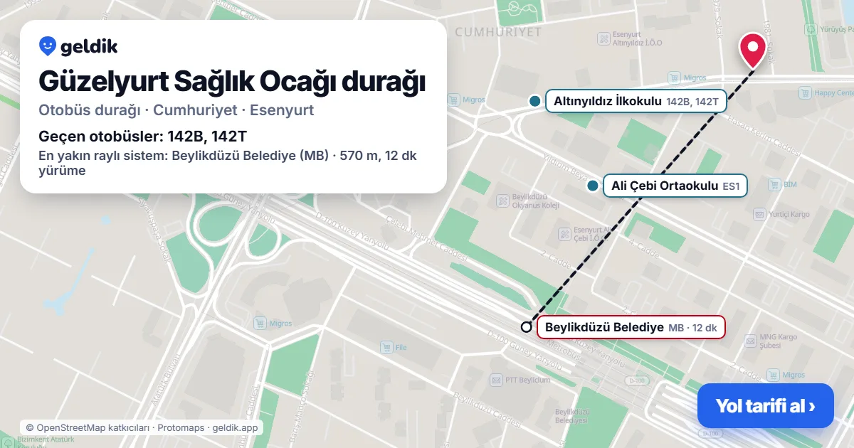 Güzelyurt Sağlık Ocağı otobüs durağı haritada: konumu ve yakındaki duraklar