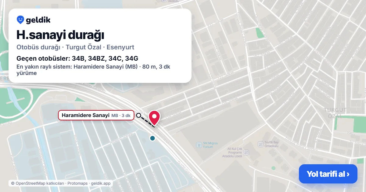 H.sanayi otobüs durağı haritada: konumu ve yakındaki duraklar