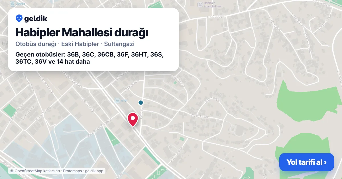 Habipler Mahallesi otobüs durağı haritada: konumu ve yakındaki duraklar