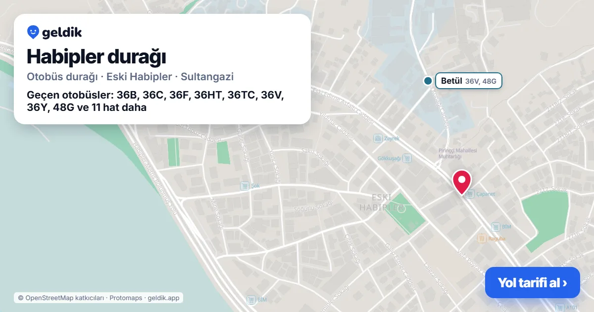 Habipler otobüs durağı haritada: konumu ve yakındaki duraklar