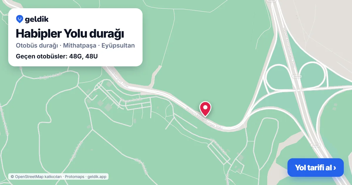 Habipler Yolu otobüs durağı haritada: konumu ve yakındaki duraklar