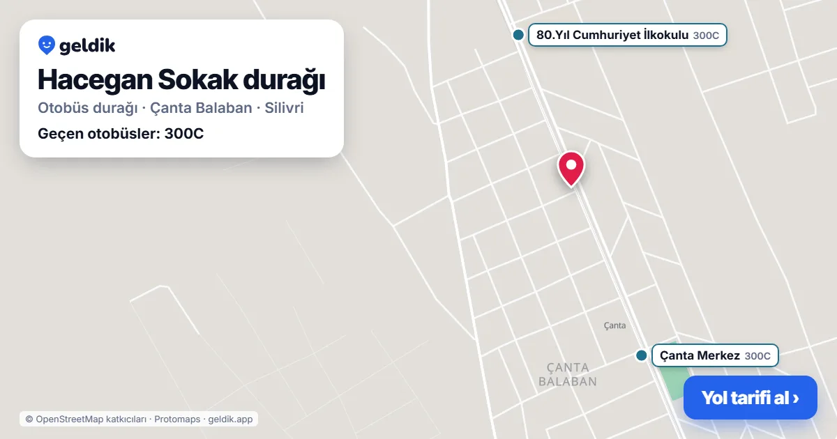 Hacegan Sokak otobüs durağı haritada: konumu ve yakındaki duraklar