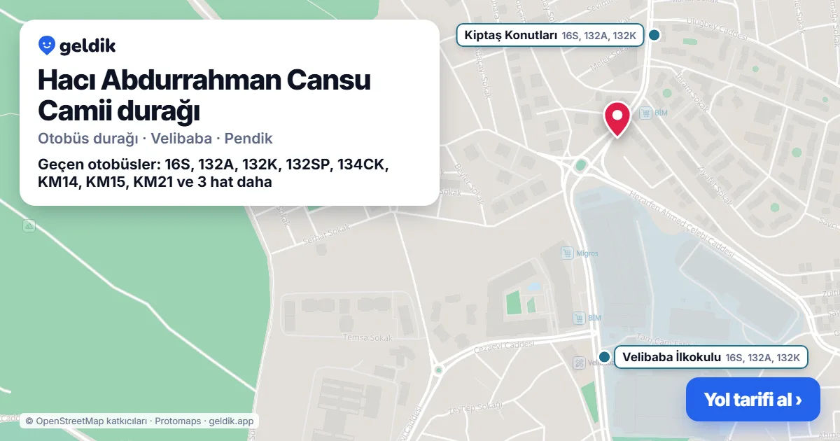 Hacı Abdurrahman Cansu Camii otobüs durağı haritada: konumu ve yakındaki duraklar