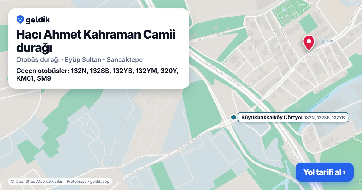 Hacı Ahmet Kahraman Camii otobüs durağı haritada: konumu ve yakındaki duraklar