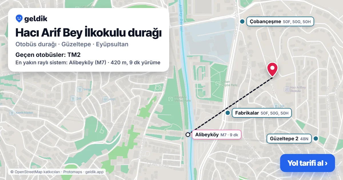 Hacı Arif Bey İlkokulu otobüs durağı haritada: konumu ve yakındaki duraklar