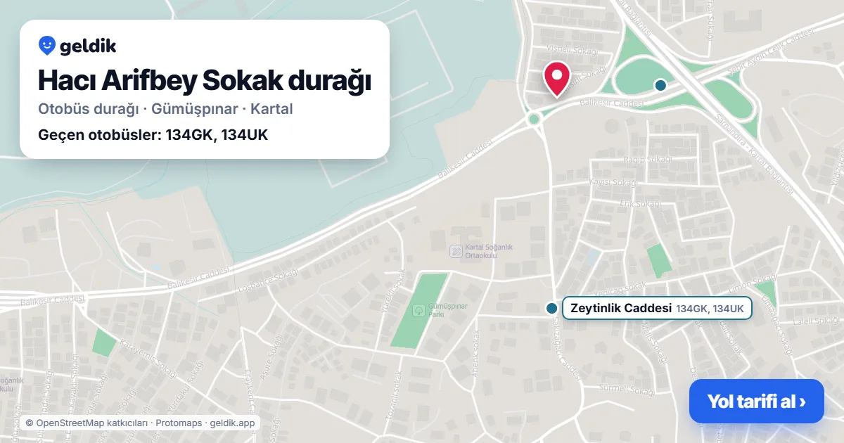 Hacı Arifbey Sokak otobüs durağı haritada: konumu ve yakındaki duraklar