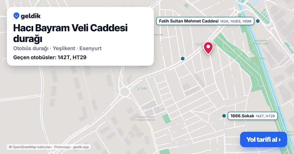 Hacı Bayram Veli Caddesi otobüs durağı haritada: konumu ve yakındaki duraklar