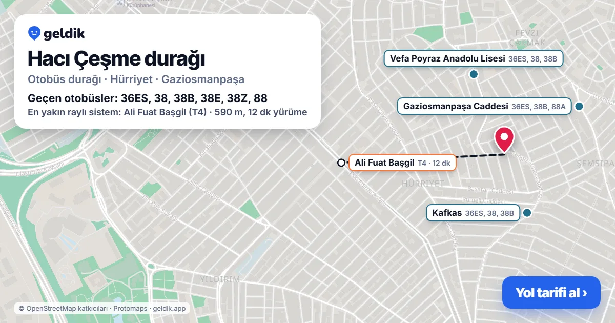 Hacı Çeşme otobüs durağı haritada: konumu ve yakındaki duraklar