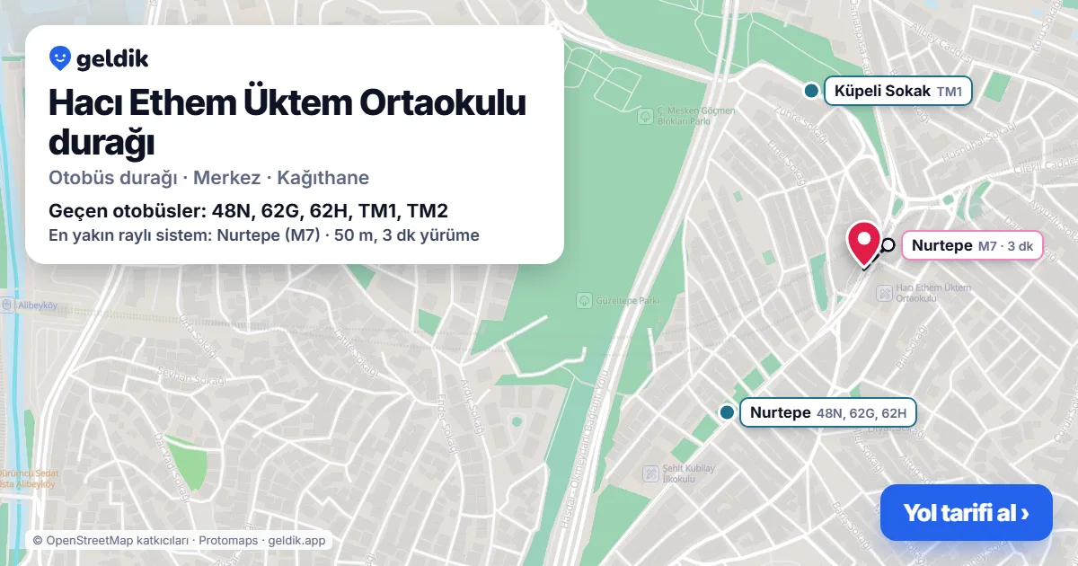 Hacı Ethem Üktem Ortaokulu otobüs durağı haritada: konumu ve yakındaki duraklar