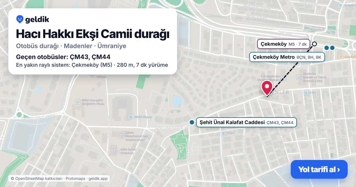 Hacı Hakkı Ekşi Camii otobüs durağı haritada: konumu ve yakındaki duraklar
