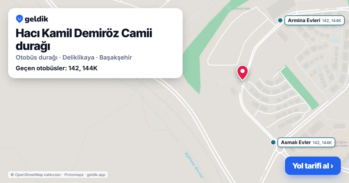 Hacı Kamil Demiröz Camii otobüs durağı haritada: konumu ve yakındaki duraklar