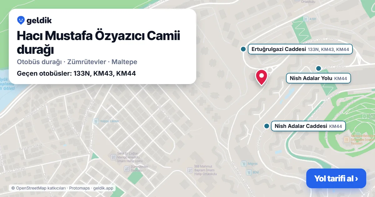 Hacı Mustafa Özyazıcı Camii otobüs durağı haritada: konumu ve yakındaki duraklar