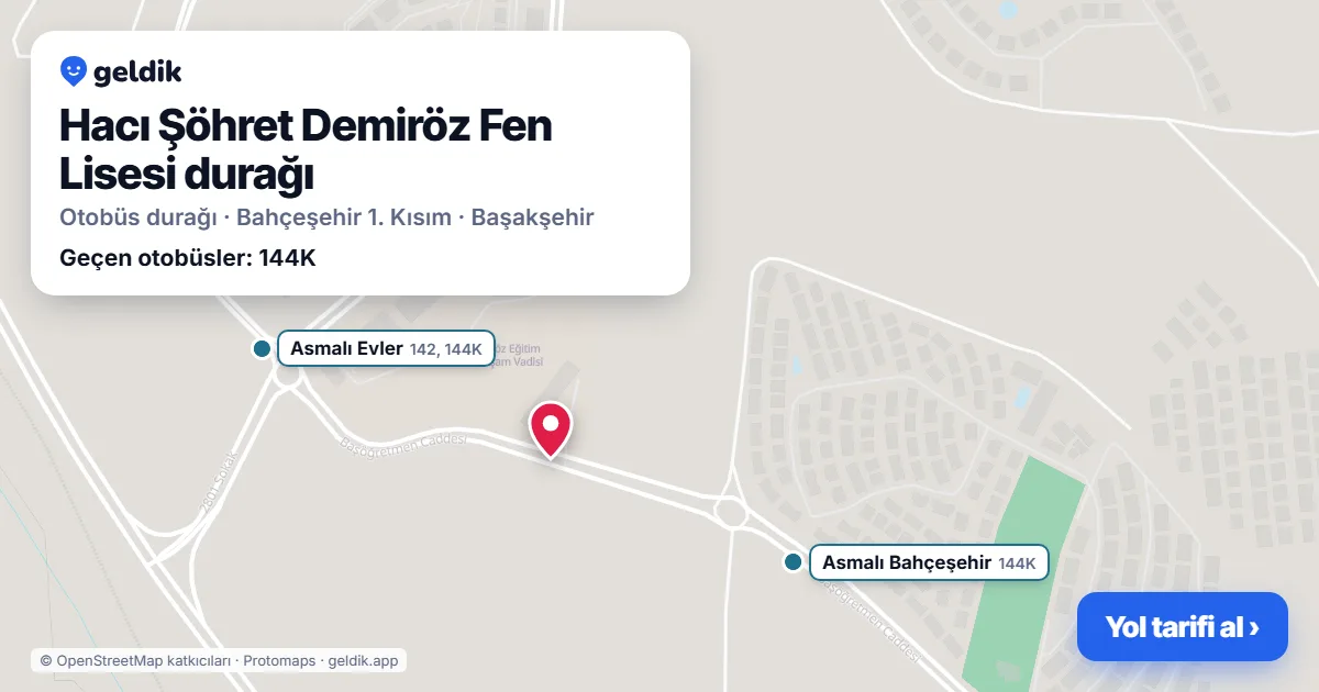 Hacı Şöhret Demiröz Fen Lisesi otobüs durağı haritada: konumu ve yakındaki duraklar