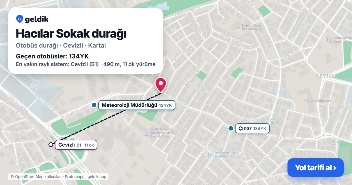 Hacılar Sokak otobüs durağı haritada: konumu ve yakındaki duraklar