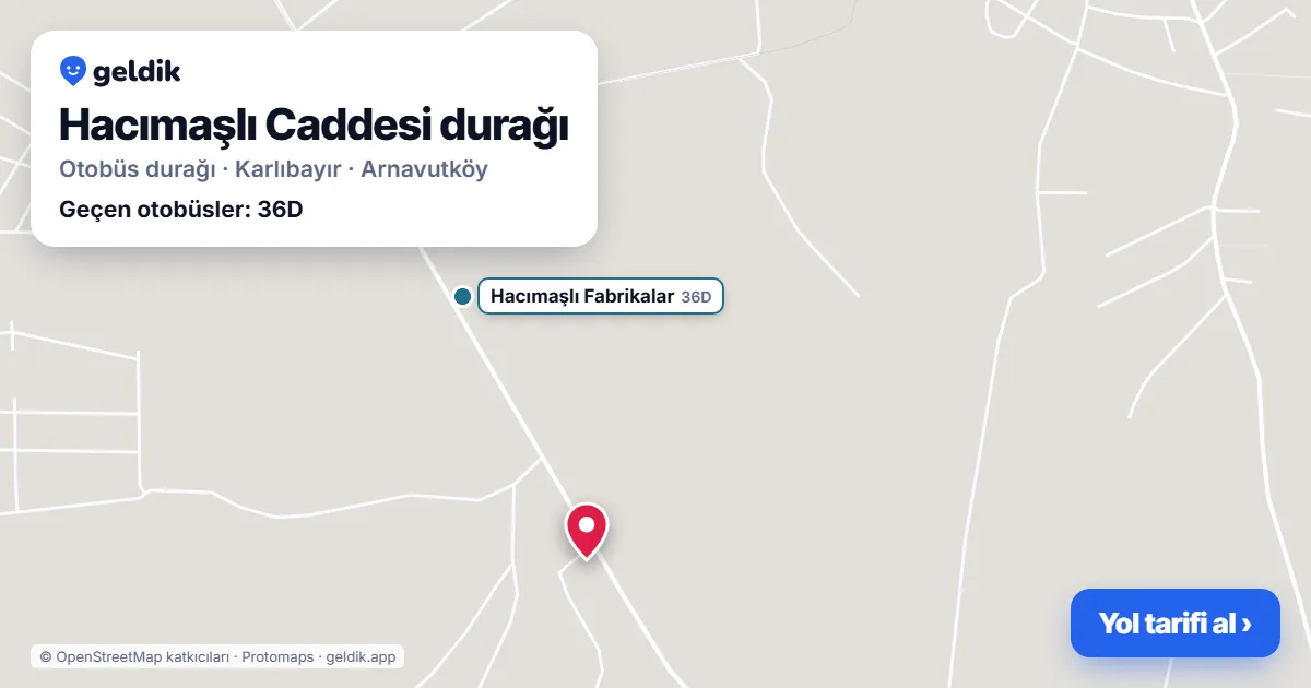 Hacımaşlı Caddesi otobüs durağı haritada: konumu ve yakındaki duraklar
