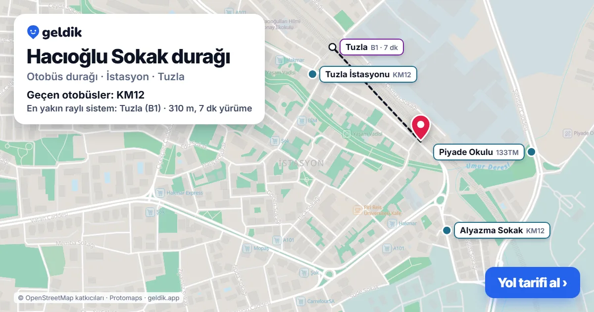Hacıoğlu Sokak otobüs durağı haritada: konumu ve yakındaki duraklar