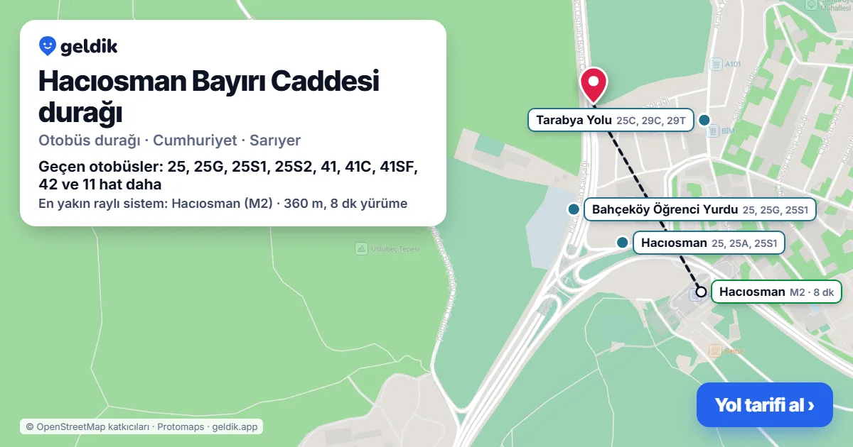 Hacıosman Bayırı Caddesi otobüs durağı haritada: konumu ve yakındaki duraklar