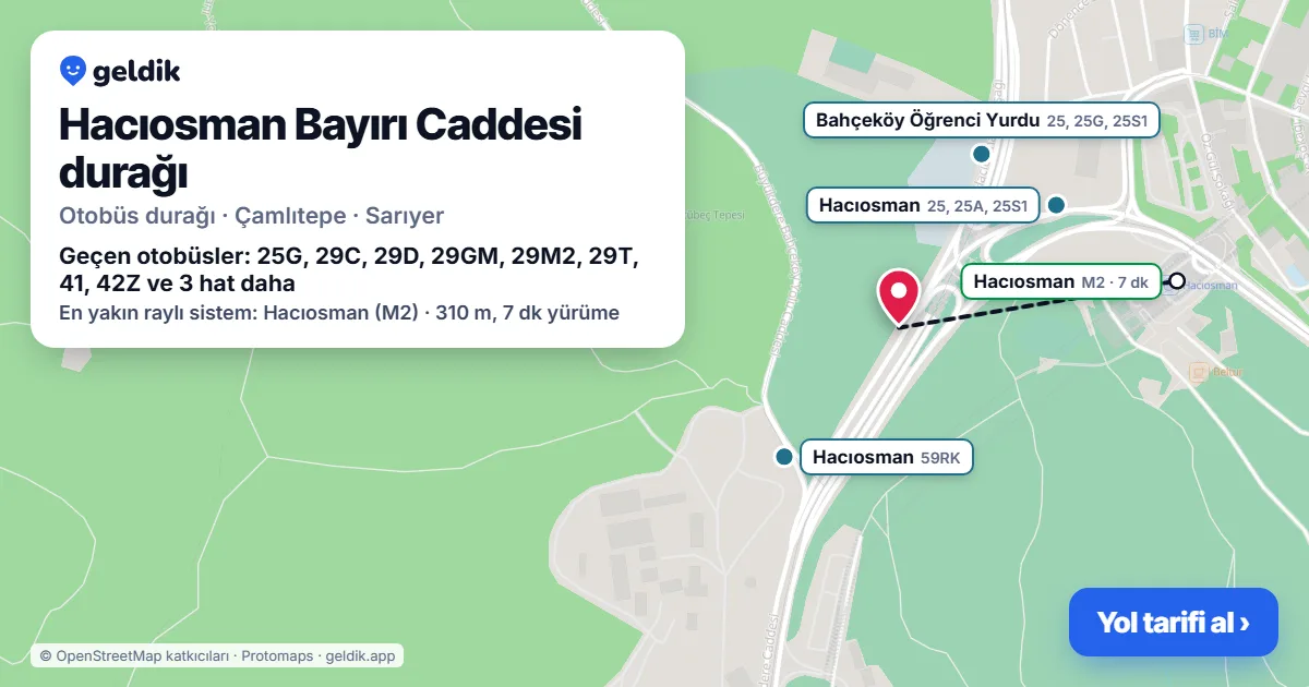Hacıosman Bayırı Caddesi otobüs durağı haritada: konumu ve yakındaki duraklar