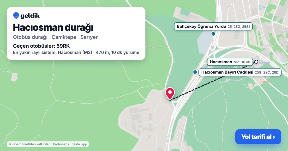 Hacıosman otobüs durağı haritada: konumu ve yakındaki duraklar