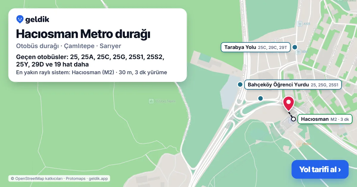 Hacıosman Metro otobüs durağı haritada: konumu ve yakındaki duraklar