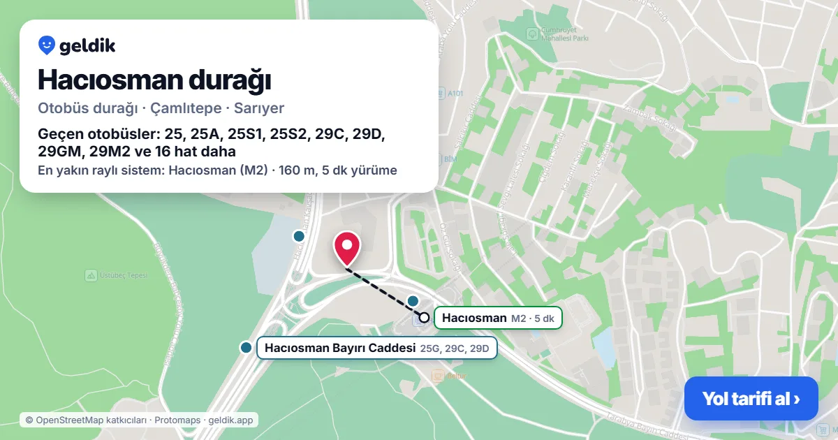 Hacıosman otobüs durağı haritada: konumu ve yakındaki duraklar