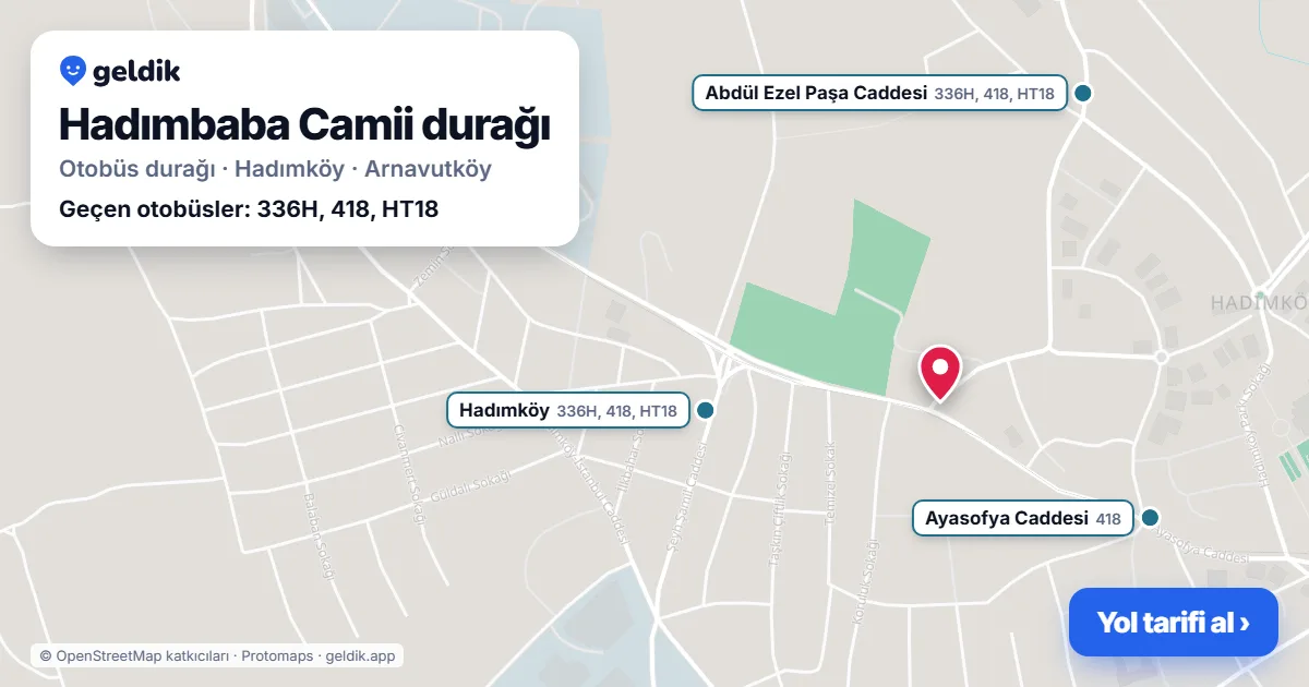 Hadımbaba Camii otobüs durağı haritada: konumu ve yakındaki duraklar