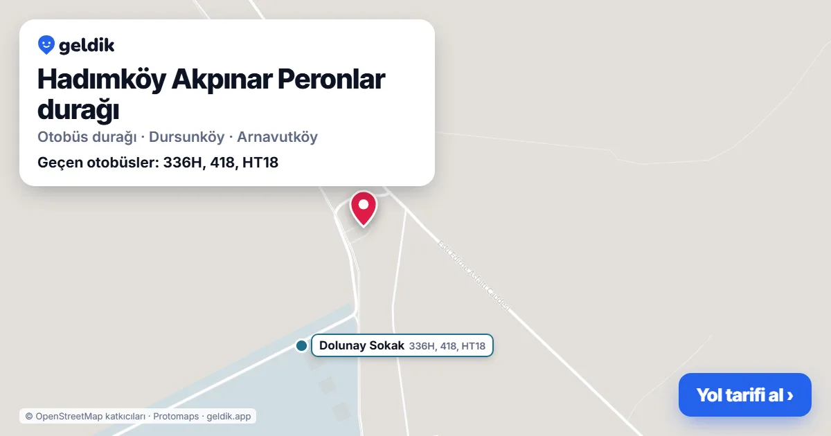 Hadımköy Akpınar Peronlar otobüs durağı haritada: konumu ve yakındaki duraklar