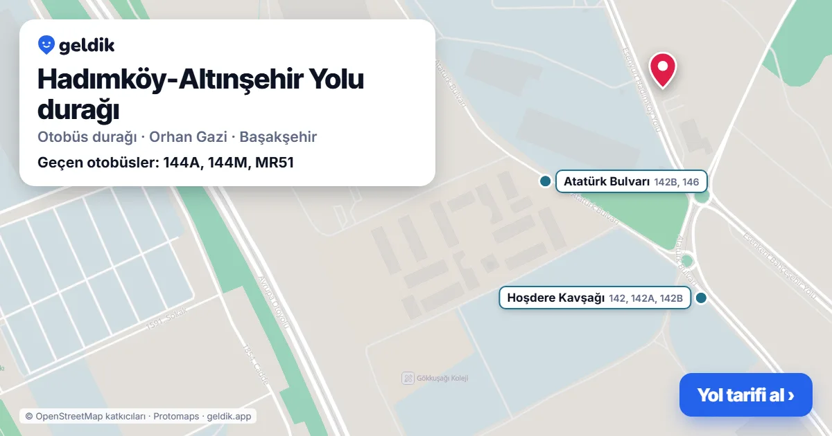 Hadımköy-Altınşehir Yolu otobüs durağı haritada: konumu ve yakındaki duraklar