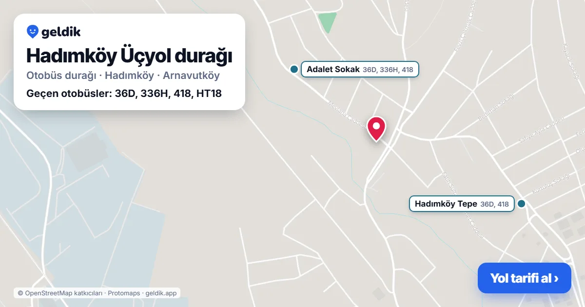 Hadımköy Üçyol otobüs durağı haritada: konumu ve yakındaki duraklar