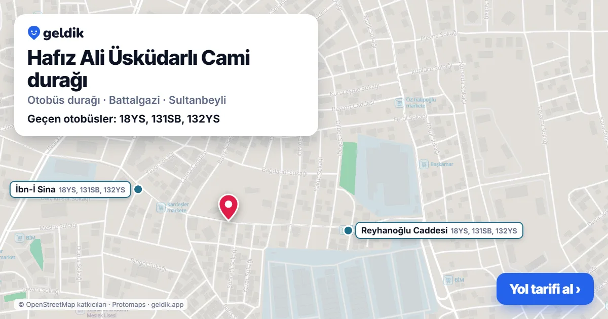 Hafız Ali Üsküdarlı Cami otobüs durağı haritada: konumu ve yakındaki duraklar