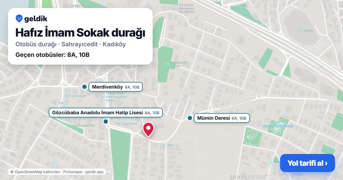 Hafız İmam Sokak otobüs durağı haritada: konumu ve yakındaki duraklar